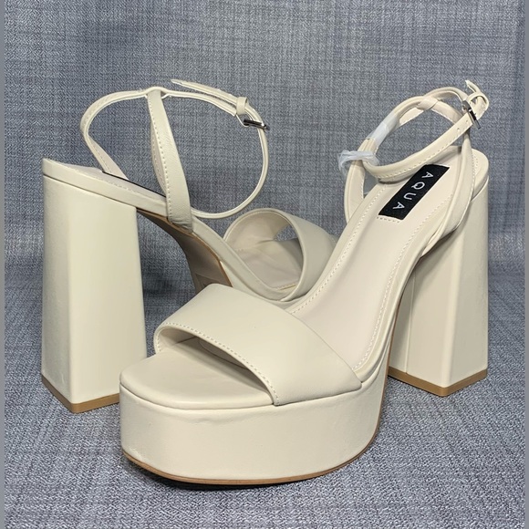 AQUA Cher Ankle Strap Platform High Heel Sandals Ivory Size 9.5 - Picture 2 of 7